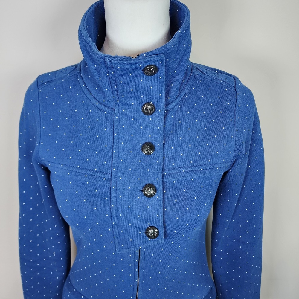 TWIK Sweatshirt Jacket Womens XS Navy Polkadot Jersey Preppy Full Zip Military - Picture 2 of 13